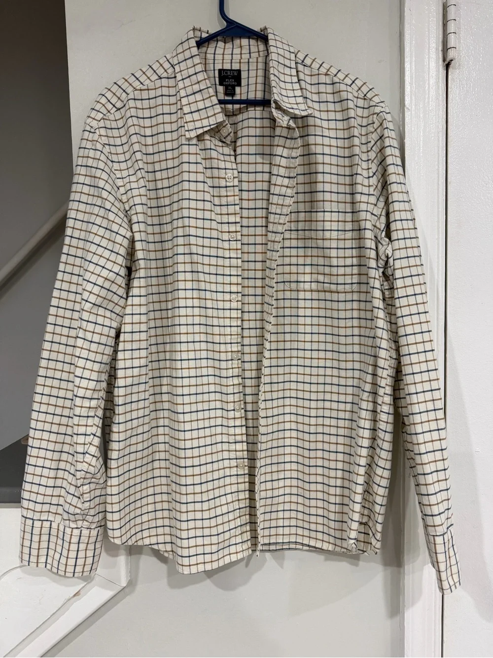 J. Crew Cream and Navy Plaid Button Down Men’s XL